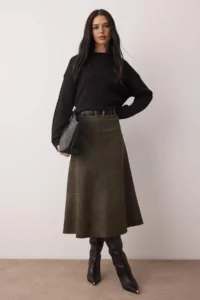 TRENDYOLMiLLA Khaki A Line Midi Knitting Suede Skirt - Image 2