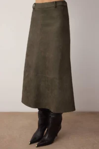 TRENDYOLMiLLA Khaki A Line Midi Knitting Suede Skirt - Image 3
