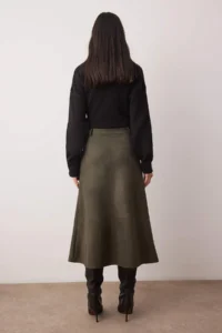 TRENDYOLMiLLA Khaki A Line Midi Knitting Suede Skirt - Image 4