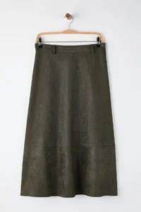 TRENDYOLMiLLA Khaki A Line Midi Knitting Suede Skirt - Image 7