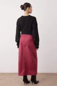 TRENDYOLMiLLA Burgundy Front Slit Suede Midi Knitting Pencil Skirt - Image 4