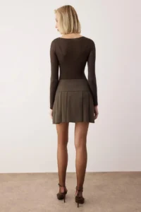 TRENDYOLMiLLA  Special Collection Mink Checkered Waist Detailed pleated Short Skirt - Image 6