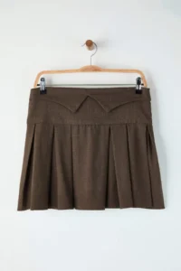 TRENDYOLMiLLA  Special Collection Mink Checkered Waist Detailed pleated Short Skirt - Image 7