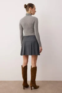 TRENDYOLMiLLA  Special Collection Navy Blue Checkered Waist Detailed pleated Short Skirt - Image 4
