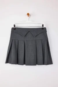 TRENDYOLMiLLA  Special Collection Navy Blue Checkered Waist Detailed pleated Short Skirt - Image 5