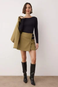 TRENDYOLMiLLA Khaki A-line Closure Detailed Mini Weaving Skirt - Image 2