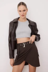 TRENDYOLMiLLA Brown Arched Striped Weaving Mini Skirt - Image 3