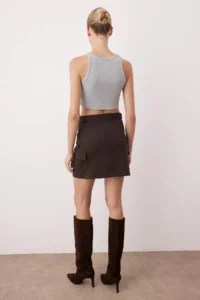 TRENDYOLMiLLA Brown Arched Striped Weaving Mini Skirt - Image 5