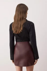 TRENDYOLMİLLA Fleece Faux Leather Draped High Waist Fitted Knitting Skirt - Image 4