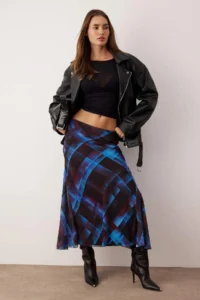 TRENDYOLMiLLA Multicolored Checkered/Checkered Siphon Lined Low Waist Weaving Maxi Skirt - Image 2
