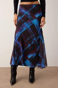 TRENDYOLMiLLA Multicolored Checkered/Checkered Siphon Lined Low Waist Weaving Maxi Skirt - Image 5