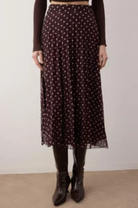 TRENDYOLMiLLA Brown Polka Dot Lined Siphon pleated Midi Skirt - Image 2