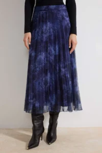 TRENDYOLMiLLA Navy Blue Patterned Lined Siphon pleated Midi Skirt - Image 3
