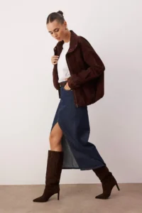 TRENDYOLMiLLA Dark Blue slit Maxi denim Skirt - Image 2