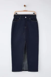 TRENDYOLMiLLA Dark Blue slit Maxi denim Skirt - Image 6