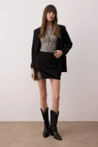 TRENDYOLMİLLA Black Lace Slit Detailed Bodysuit hugging Mini Skirt - Image 2