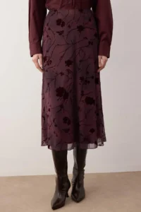 TRENDYOLMİLLA Plum Flok Printed Pen Maxi/LONG Tulle Flexible Knitting Skirt - Image 3