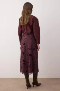 TRENDYOLMİLLA Plum Flok Printed Pen Maxi/LONG Tulle Flexible Knitting Skirt - Image 4