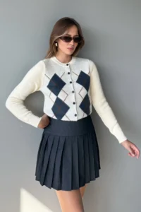 TRENDYOLMiLLA Gray pleated Mini Weaving Casual/Daily Skirt - Image 7