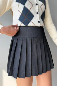 TRENDYOLMiLLA Gray pleated Mini Weaving Casual/Daily Skirt - Image 8