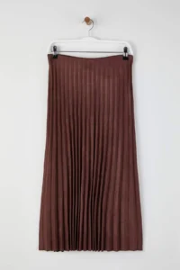 TRENDYOLMİLLA Brown Suede A-line pleated Maxi Flexible Knitting Skirt - Image 6