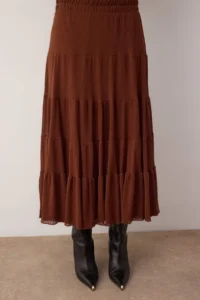 TRENDYOLMİLLA Brown A-line Ruffle Detailed Foam Flexible Knitting Skirt - Image 3