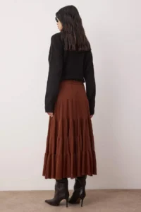 TRENDYOLMİLLA Brown A-line Ruffle Detailed Foam Flexible Knitting Skirt - Image 4