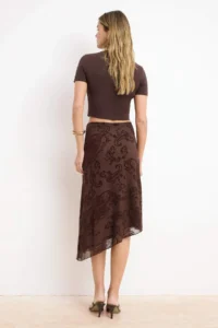 TRENDYOLMİLLA Brown  Asymmetric Flok Printed skater Flexible Tulle Knitting Skirt - Image 4
