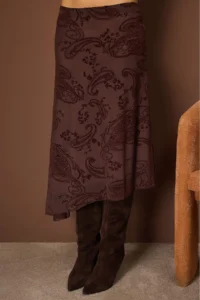 TRENDYOLMİLLA Brown  Asymmetric Flok Printed skater Flexible Tulle Knitting Skirt - Image 7