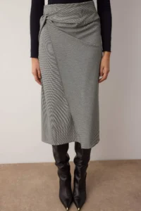 TRENDYOLMiLLA Black-White wrap Detailed Midi Weaving Skirt - Image 3