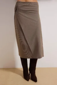 TRENDYOLMiLLA Brown Mini Checkered wrap Detailed Midi Weaving Skirt - Image 3