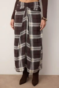 TRENDYOLMiLLA Brown Checkered Waist Detailed LONG Maxi Skirt - Image 3