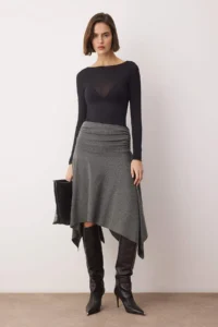 TRENDYOLMİLLA Anthracite Jacquard skater Asymmetric Midi Knitting Skirt - Image 2