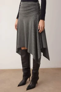 TRENDYOLMİLLA Anthracite Jacquard skater Asymmetric Midi Knitting Skirt - Image 3