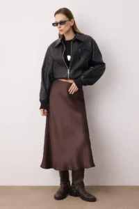 TRENDYOLMiLLA Brown Satin A-line/Life Kesim Midi Skirt