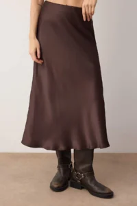 TRENDYOLMiLLA Brown Satin A-line/Life Kesim Midi Skirt - Image 3