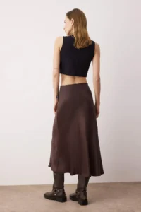 TRENDYOLMiLLA Brown Satin A-line/Life Kesim Midi Skirt - Image 4
