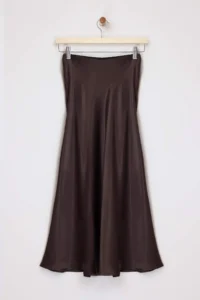 TRENDYOLMiLLA Brown Satin A-line/Life Kesim Midi Skirt - Image 5