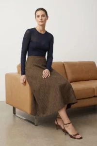 TRENDYOLMİLLA Brown Checkered Life/A-line with flywheel Weaving LONG Maxi Skirt - Image 2