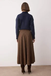 TRENDYOLMİLLA Brown Checkered Life/A-line with flywheel Weaving LONG Maxi Skirt - Image 5