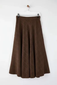 TRENDYOLMİLLA Brown Checkered Life/A-line with flywheel Weaving LONG Maxi Skirt - Image 6