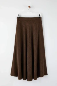 TRENDYOLMİLLA Brown Checkered Life/A-line with flywheel Weaving LONG Maxi Skirt - Image 8