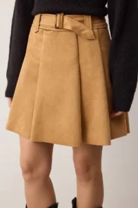 TRENDYOLMİLLA Camel Suede Belt Detailed Pleated Knitting Mini Skirt - Image 3