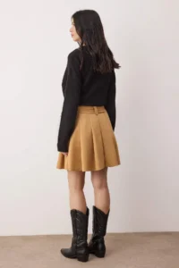 TRENDYOLMİLLA Camel Suede Belt Detailed Pleated Knitting Mini Skirt - Image 4