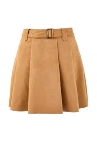 TRENDYOLMİLLA Camel Suede Belt Detailed Pleated Knitting Mini Skirt - Image 5