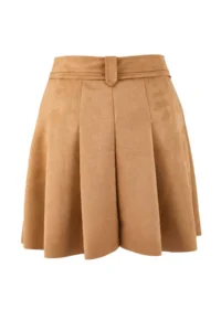 TRENDYOLMİLLA Camel Suede Belt Detailed Pleated Knitting Mini Skirt - Image 6