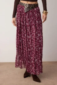 TRENDYOLMiLLA Pink Arched Floral Siphon Wrinkled Weaving LONG Skirt - Image 3