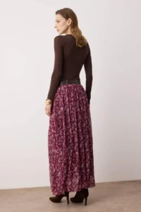 TRENDYOLMiLLA Pink Arched Floral Siphon Wrinkled Weaving LONG Skirt - Image 4
