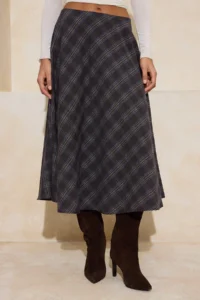 TRENDYOLMiLLA Brown Checkered/Checkered Flannel Weaving flared Midi Skirt - Image 3