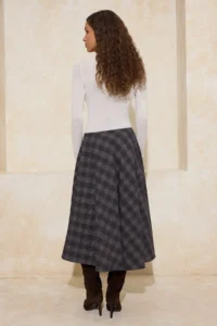 TRENDYOLMiLLA Brown Checkered/Checkered Flannel Weaving flared Midi Skirt - Image 4